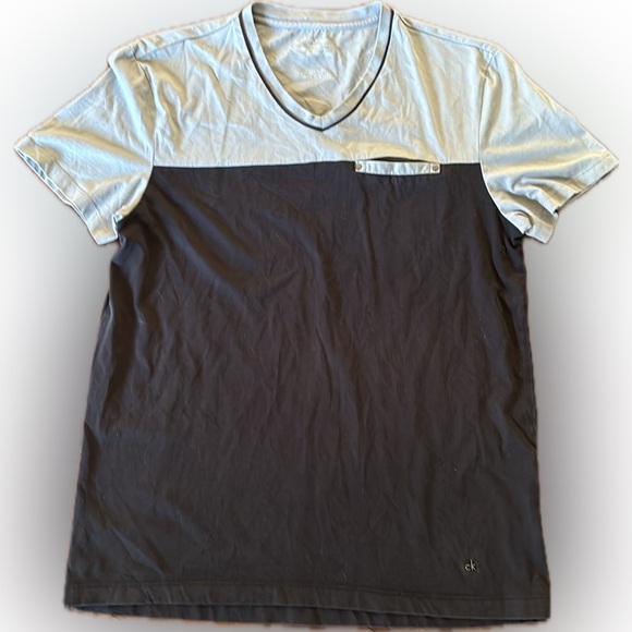 Calvin Klein | men’s navy blue and grey color block cotton t-shirt - Picture 1 of 11